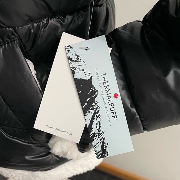 7 FOR ALL MANKIND PUFFER JACKET , BLACK AND WHITE FAUX FUR TRIM EXTRA WARM - Picture 5 of 16